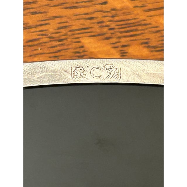 Silver Vintage 1960’s Crescent Silverplate & Micarta 15” Round Footed Gallery Bar Tray For Sale - Image 8 of 8