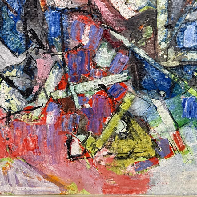 Alexandre Istrati "Composition Bleu Rouge", Original Oil Abstract Painting, 1989 For Sale In San Francisco - Image 6 of 12