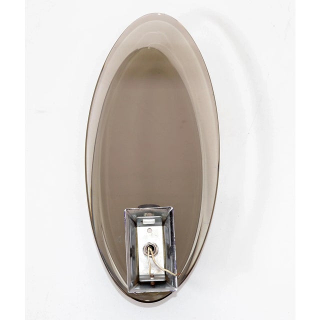 Pair, Vintage Fontana Arte Style Smoke Beveled Glass Sconces Wall Lights Italy For Sale - Image 10 of 13
