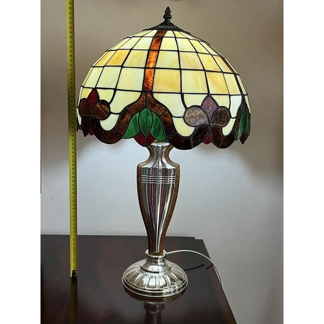 Brown Silver, Root Wood and Cathedral Glass Lamp in the style of Tiffany, Italy, 1989 For Sale - Image 8 of 13