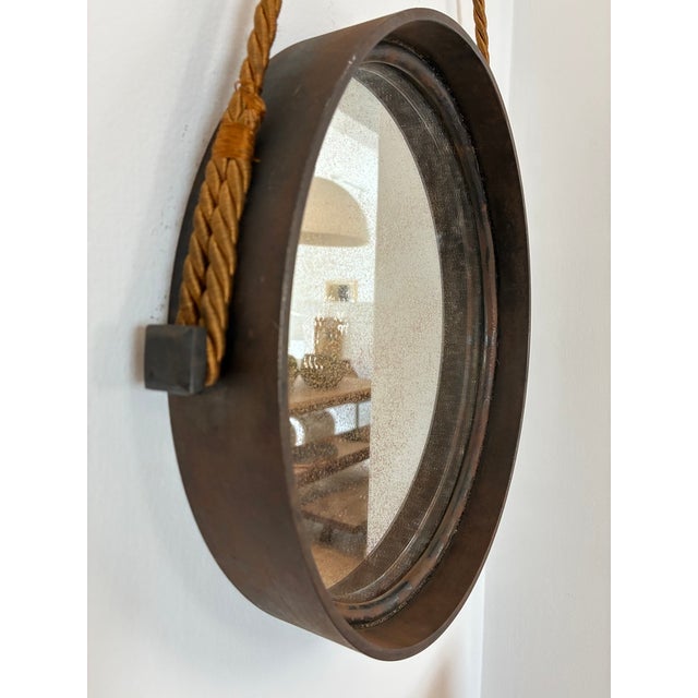 Black Vintage Round Metal Mirror on Silk Rope, France For Sale - Image 8 of 18