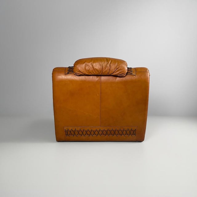Italian Modern Brown Leather Armchairs, 1970s, Set of 2 For Sale - Image 4 of 18