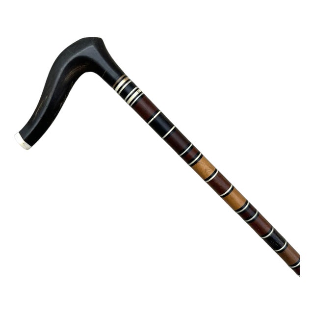 Antique Ladies Dress Gentlemans Cane Walking Stick Bovine Horn Crook Handle 19Ct For Sale