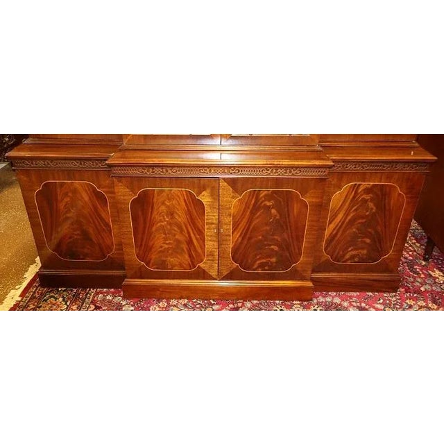 Brown 1990s Century Furniture Georgian Style Flame Mahogany Bookcase Cabinet Breakfront For Sale - Image 8 of 11