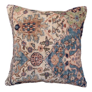 Handmade Beige and Sky-Blue Throw Rug Pillow Cover - 20'' X 20'' For Sale