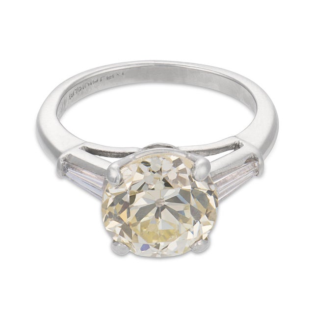 Contemporary 1950s Mid Century Gia 2.56 Carat Old European Cut Diamond Platinum Engagement Ring, Size 3.5 For Sale - Image 3 of 8