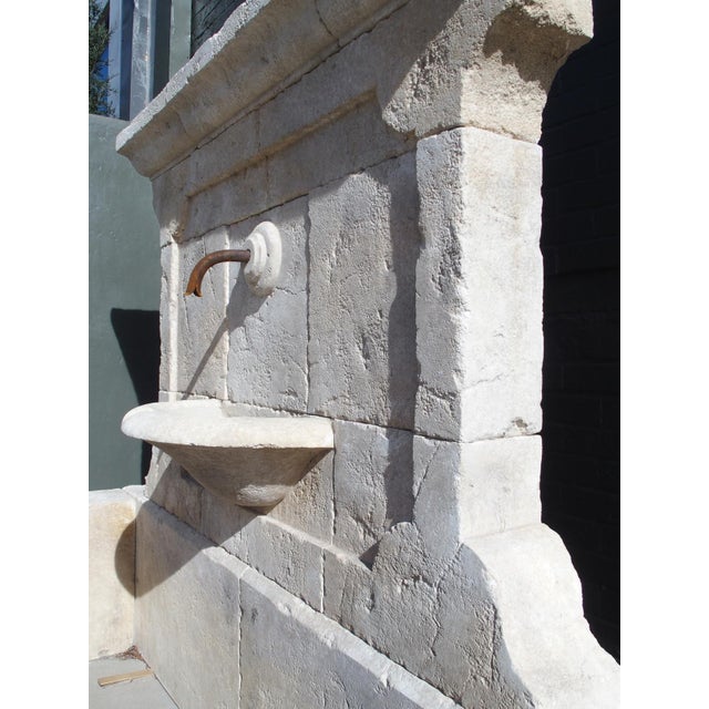 Metal Sigonce Large Carved Spill Bowl Limestone Wall Fountain From Provence, France For Sale - Image 7 of 18