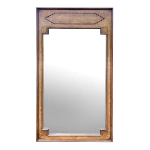 Vintage Burlwood Framed Mirror With Geometric Marquetry Details