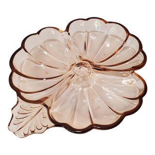 1930s Jeanette Doric Pink 3 Part Clover Candy Dish For Sale