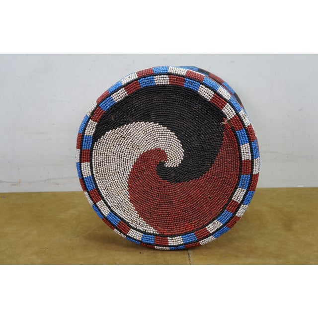 Red Late 20th Century African Cameroon Bamileke Tribal Beaded Zoomorphic Side Table Stool 16" For Sale - Image 8 of 16