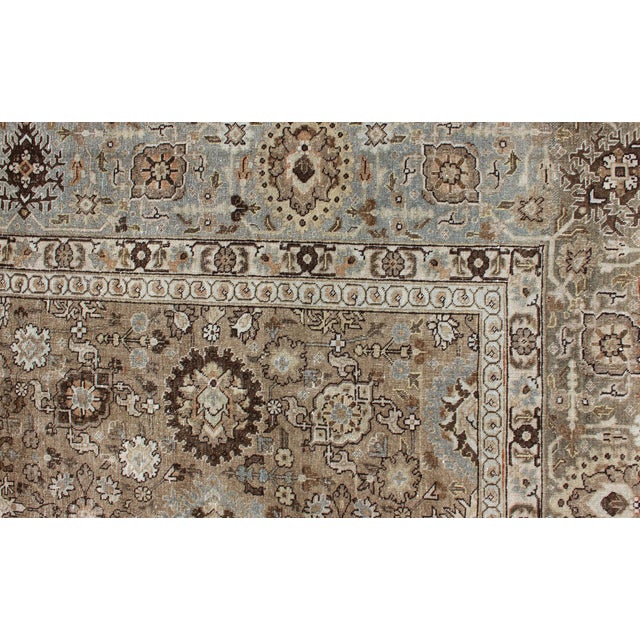 Antique Persian Tabriz Rug in Mocha, Camel, Brown, Gray and Light Blue 9'3 X 13 For Sale - Image 11 of 14