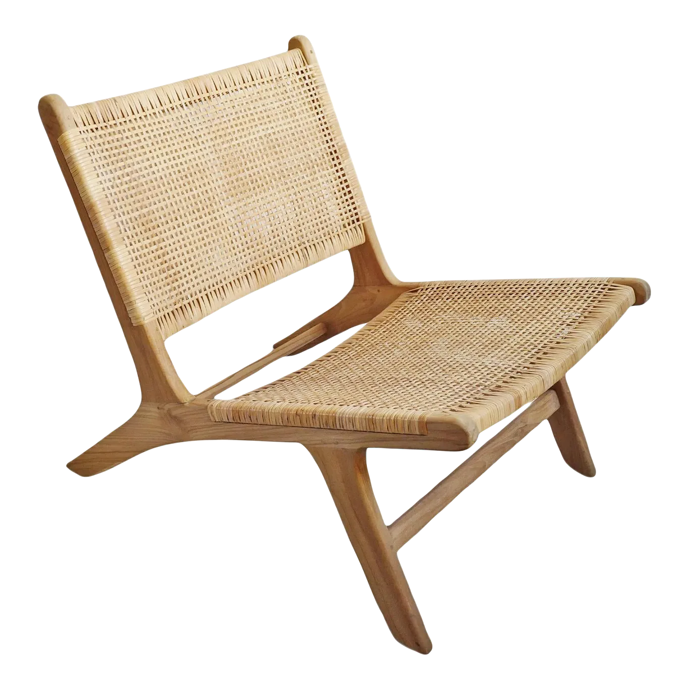 Natural Teak & Rattan Easy Chair | Chairish
