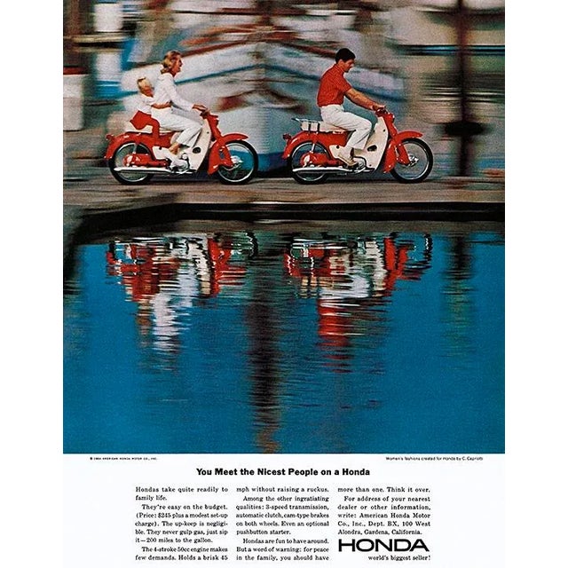 Mid-Century Modern 1964 "You Meet the Nicest People on a Honda" Couple on Honda Super Cub by Sid Avery (12x12 Canvas) For Sale - Image 3 of 3