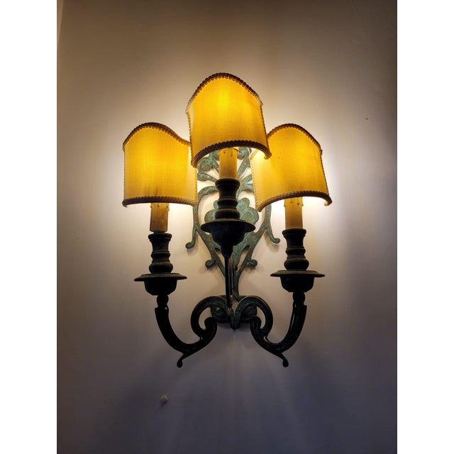 Textile Bronze Wall Lamps, Italy, 1940s, Set of 2 For Sale - Image 7 of 11