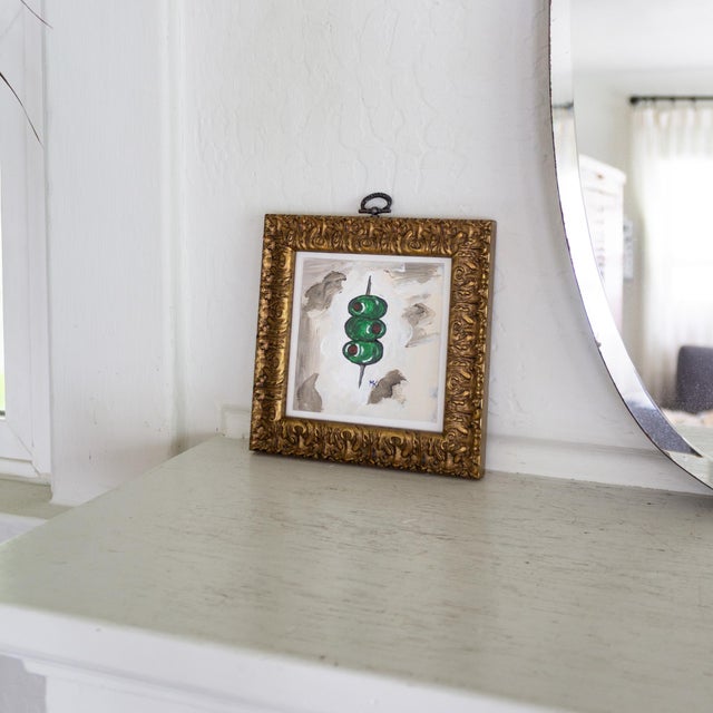 2000 - 2009 Small Original Signed Painting of Martini Olives in Italian Giltwood Frame For Sale - Image 5 of 8