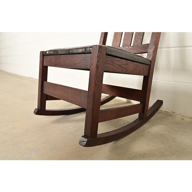 Brown L. & J. G. Stickley Antique Mission Oak Arts & Crafts Rocking Chair, Circa 1910 For Sale - Image 8 of 12