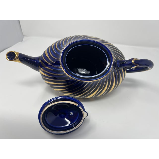 Blue Arthur Wood Cobalt & Gilt Teapot | English Staffordshire, C. 1930s For Sale - Image 8 of 12
