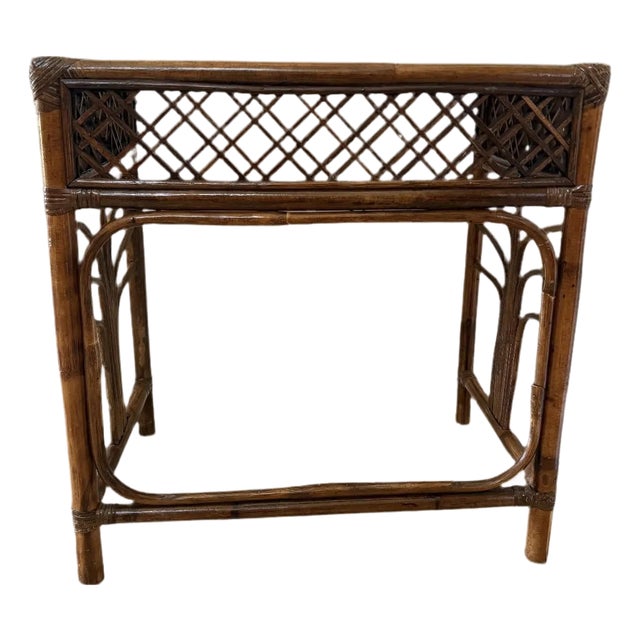 1950s Burnt Bamboo Side Table For Sale