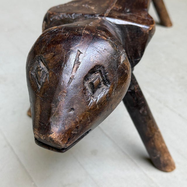 Wood Antique Folk Art Hand Carved Zoomorphic Naive Footstool For Sale - Image 7 of 11