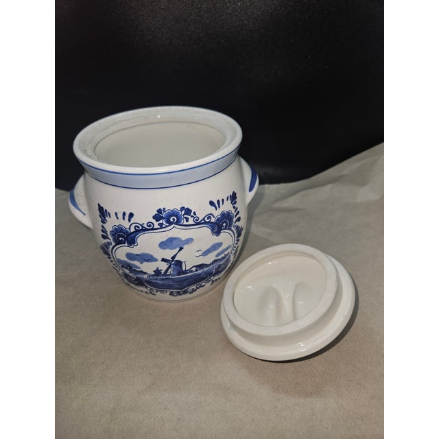 English VTG Handpainted Delft Blue-Holland Jar Windmill With Lid 4.75” H For Sale - Image 3 of 5