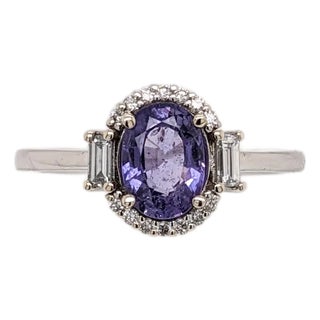 2ct Purple Sapphire Ring With Earth Mined Diamond Halo: Solid 14k Gold, 7x6mm, Size 6.75 For Sale