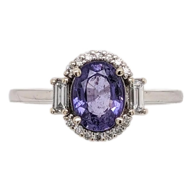 2ct Purple Sapphire Ring With Earth Mined Diamond Halo: Solid 14k Gold, 7x6mm, Size 6.75 For Sale