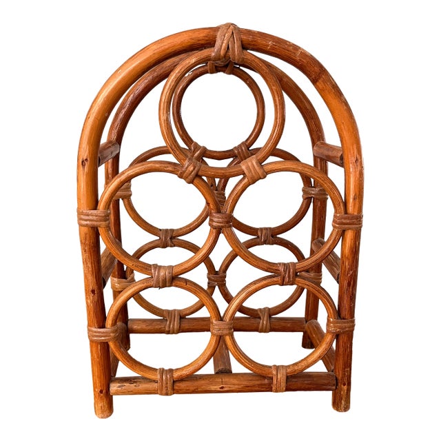 1970s Arched Bamboo & Rattan Wine Rack For Sale