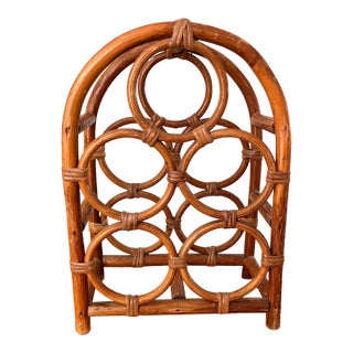 1970s Boho Arched Bamboo & Rattan Wine Rack For Sale