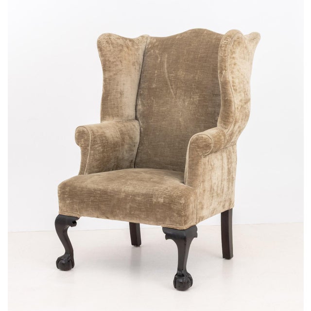 Tan George III Style Upholstered Wingback Armchairs, 2 For Sale - Image 8 of 9