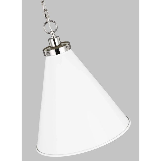 Traditional Chapman & Myers by Visual Comfort Studio Wellfleet Medium Cone Pendant, Matte White & Polished Nickel For Sale - Image 3 of 5