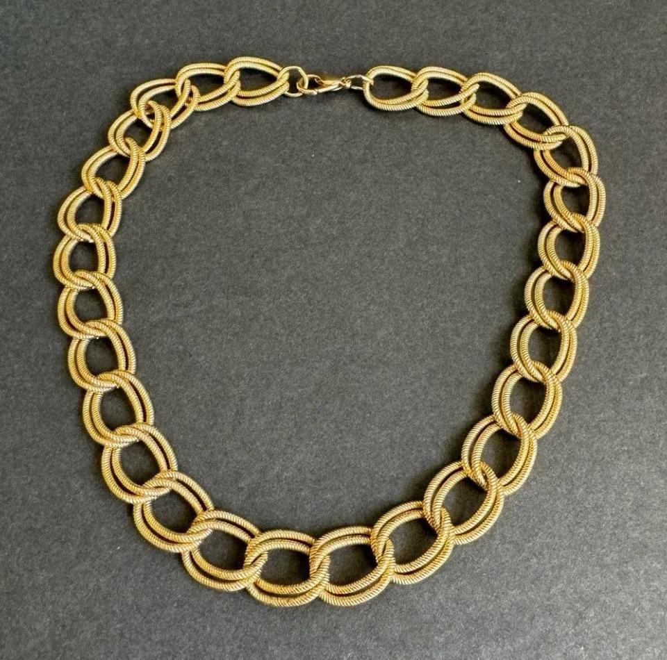 Vintage 1980s Gold Tone Double Link Necklace Chunky Maximalist