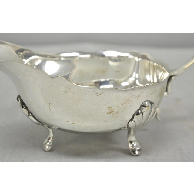 Vintage Victorian Style Silver Plated Footed Gravy Sauce Boat With Handle For Sale - Image 10 of 14