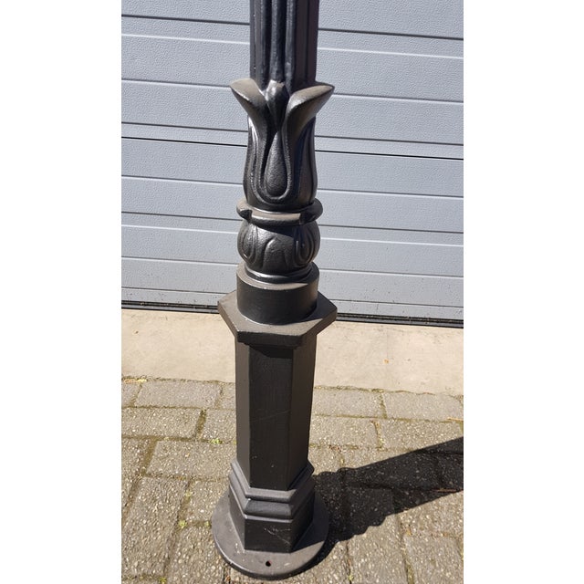 Cast Iron Lamp Post with Square Cast Iron Lantern For Sale - Image 4 of 5