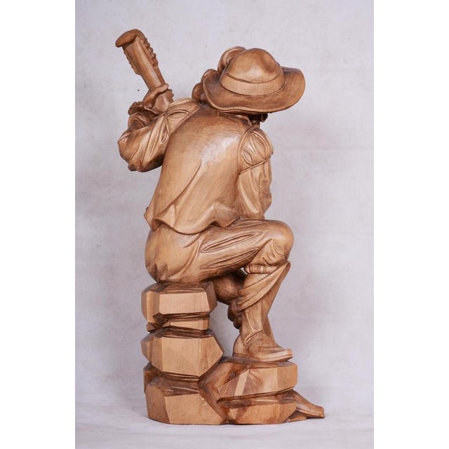 French Artist, Original Neo-Rococo Statuette of Lutenist, 1840s, Lacquered Pear Wood For Sale - Image 6 of 18