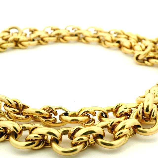 Gold Vintage Maleggi Italian 18k Gold Double Rolo Link Long Necklace, 121.8 Grams For Sale - Image 8 of 13