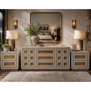 Restored Vintage Thomasville Bedroom Set | Custom Designer Dresser & Matching Nightstands For Sale