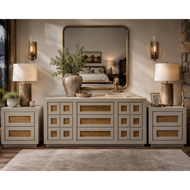 Restored Vintage Thomasville Bedroom Set | Custom Designer Dresser & Matching Nightstands For Sale