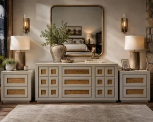 Restored Vintage Thomasville Bedroom Set | Custom Designer Dresser & Matching Nightstands