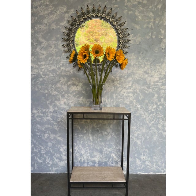 Silver Spanish Round Silvered Metal Sunburst Mirror For Sale - Image 8 of 10