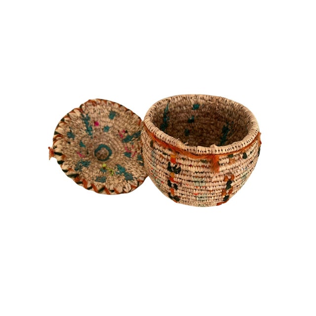 2000 - 2009 Woven Pom-Pom Basket With Lid For Sale - Image 5 of 8