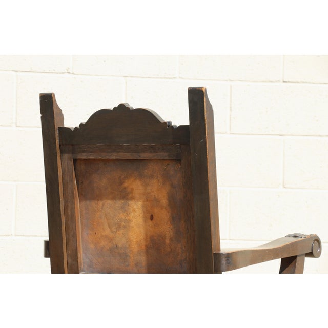 Set of 6 Spanish Revival Carved Wood & Tan Leather Dining Chairs For Sale - Image 16 of 18
