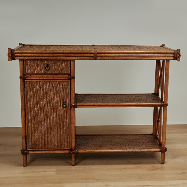 Late 20th Century Vintage British Colonial Style Bamboo and Grasscloth Serving Bar For Sale - Image 5 of 18