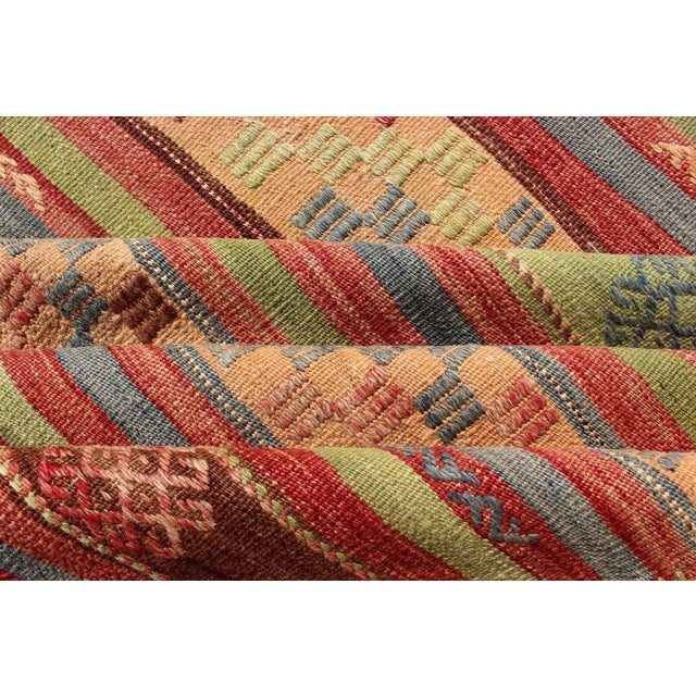 Mid 20th Century Large Multicolored Vintage Turkish Kilim Rug With Geometric Shapes and Stripes Design For Sale - Image 11 of 13