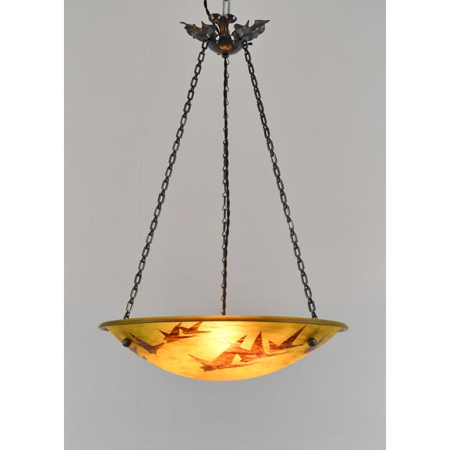 1920s Large French Art Deco Pendant Light by Le Verre Francais Schneider - 1925 Cameo Chandelier France For Sale - Image 5 of 13