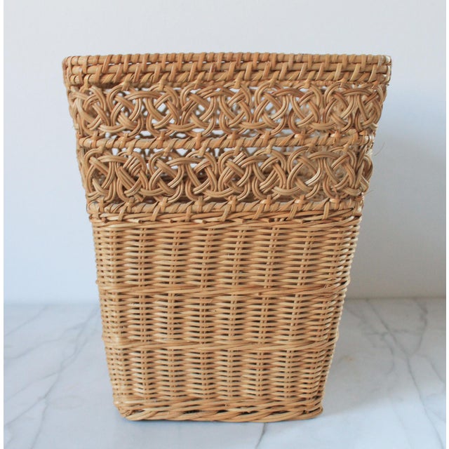 Mid-Century Modern Vintage Woven Wicker Wastebasket For Sale - Image 3 of 7
