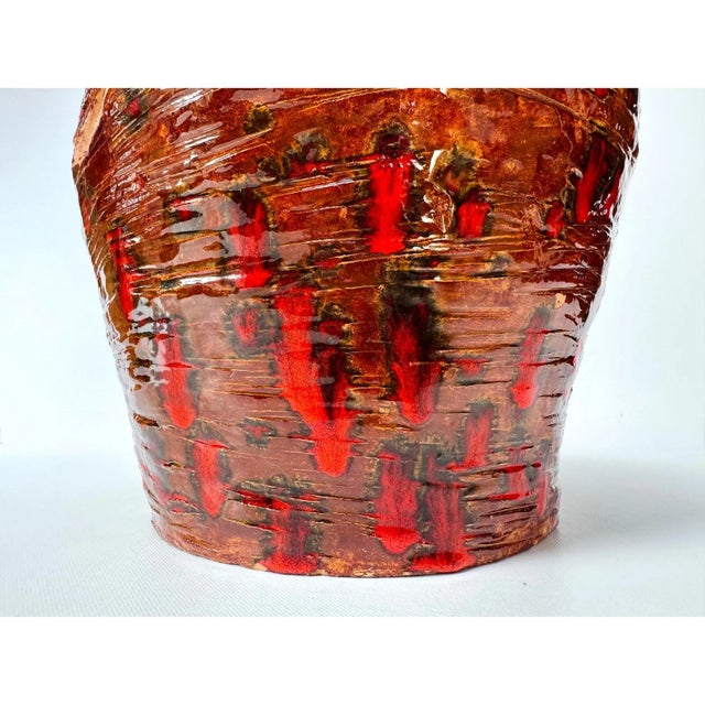 Red Vintage Studio Pottery Amphora Vase, Red Lava Glaze, Signed Sl For Sale - Image 8 of 13