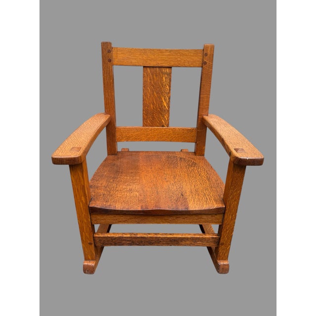 Signed Limbert Vintage Mission Oak Arts & Crafts Childs Rocking Chair In very nice condition showing some typical age-...