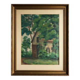 Vintage Impressionist Painting of a House in the Forest, 1960's For Sale