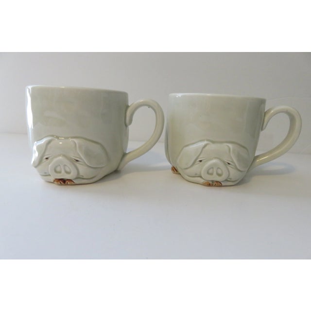 Fitz & Floyd Vintage 1977 Embossed Porky Ceramic Cups- a Pair For Sale - Image 10 of 10