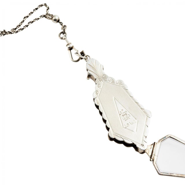 Silver Lorgnette Pendant on Platinin Chain For Sale - Image 5 of 6